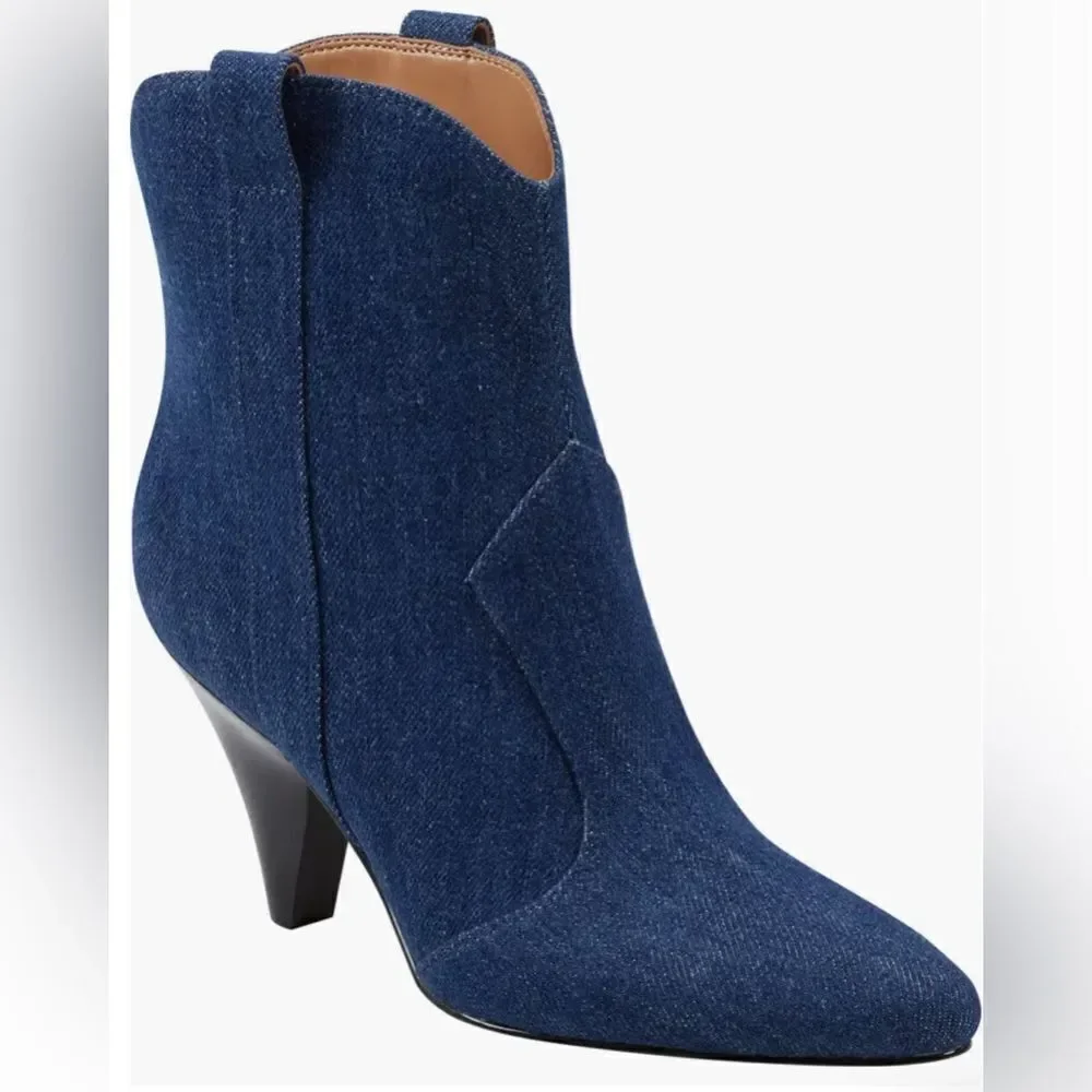 Marc Fisher Carissa Denim Western Bootie Boots Shoes Size 7.5